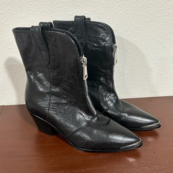 PAIGE Piper Black Leather Western / Moto Zipper Detail Booties Boots Size 9 - Picture 2 of 15